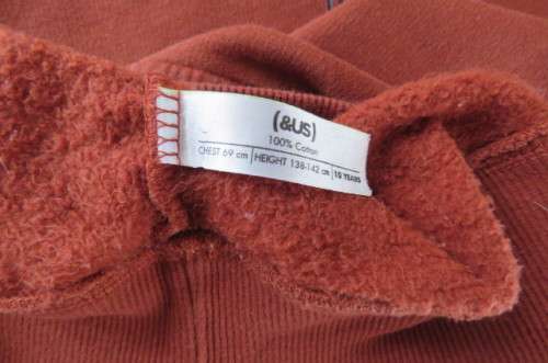 Warm brick colour long sleeve sweather for boy of 10 years old by (&US). In 100% cotton.