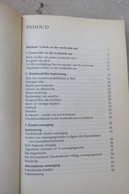 Wenkboek vir n werkende Ma deur Alida Vos la Grange. Beplanning en Kinderversorsing.