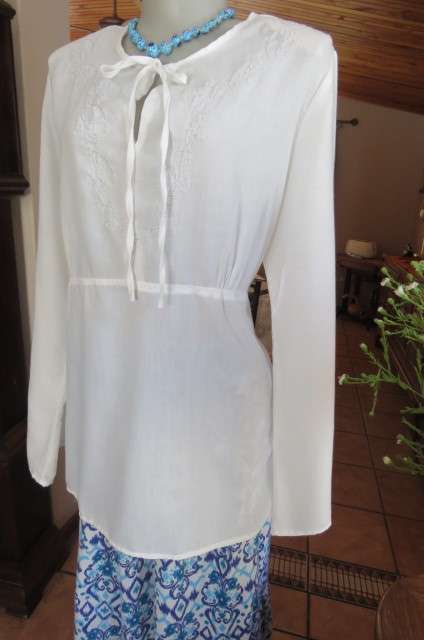 Fab. white slip over top with silver thread floral embroidery on front size 42/18 by `Real Clothing`
