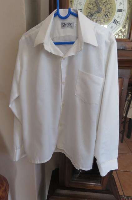 White long sleeve dress shirt for 8 to 9 year old boy by `Dimitri` In polycotton Pocket on front