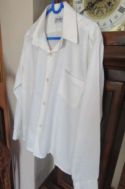 White long sleeve dress shirt for 8 to 9 year old boy by `Dimitri` In polycotton Pocket on front