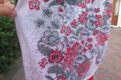 Cute partly see-through blouson style top in white with baroque pattern size 44/20 by 'Truworths'.