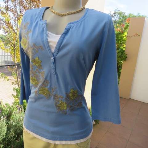 Embroidered skyblue casual top with bracelet length sleeves by WOOLWORTHS in size 36/12