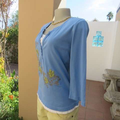 Embroidered skyblue casual top with bracelet length sleeves by WOOLWORTHS in size 36/12