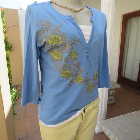 Embroidered skyblue casual top with bracelet length sleeves by WOOLWORTHS in size 36/12