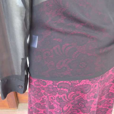 Dainty long sleeve black sheer polyester top made for OASIS in India. With lace inlays on front.
