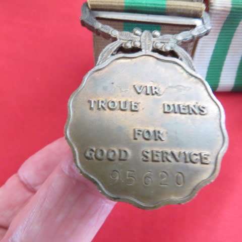 Set of 4 SADF medals with ribbons. General Service...Bronz 1994 service..Silver good service..5yr
