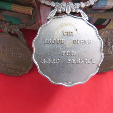 Set of 4 SADF medals with ribbons. General Service...Bronz 1994 service..Silver good service..5yr