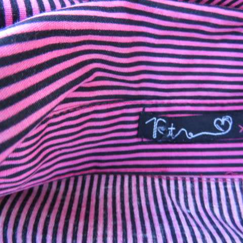 Pretty styled long sleeve blouse in magenta pink and black vertical stripes. By RT in size 38/14