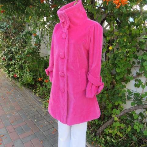 Bright pink long tailored warm jacket by 'JoyFul' in size 34/10. Two front pockets. Fully lined.