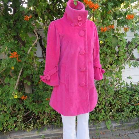 Bright pink long tailored warm jacket by 'JoyFul' in size 34/10. Two front pockets. Fully lined.