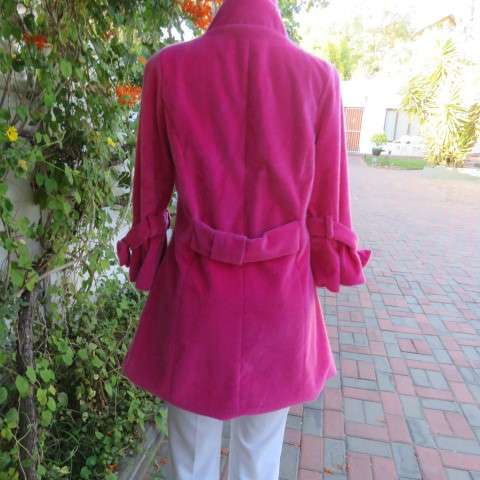 Bright pink long tailored warm jacket by 'JoyFul' in size 34/10. Two front pockets. Fully lined.