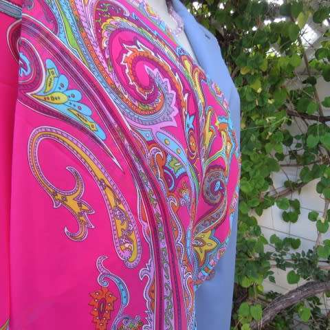Lovely magenta pink long sheer polyester scarf with large colourful paisley print. New.