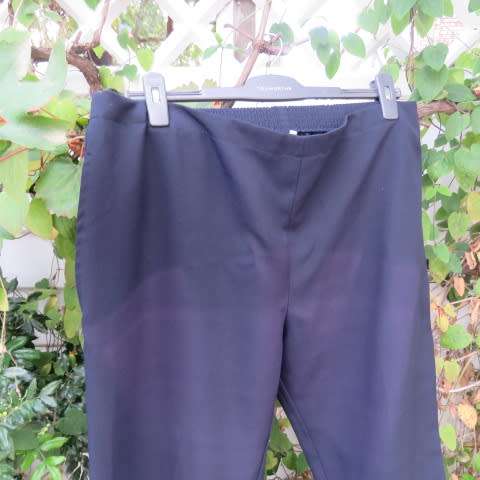 Smart and comfy navy pants with flat front and elasticated back by DUCHESS in size 46/22