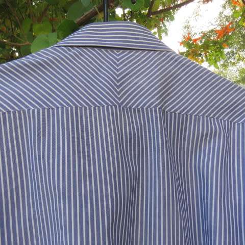 Smart men`s blue and white striped polycotton long sleeve shirt by WOOLWORTHS chest 125cm. Neck 46