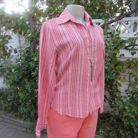 Superior linen/coton blend long sleeve top by NEXT size 32/8 small 34 in crimson,pink,white stripes.