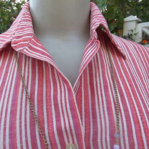 Superior linen/coton blend long sleeve top by NEXT size 32/8 small 34 in crimson,pink,white stripes.