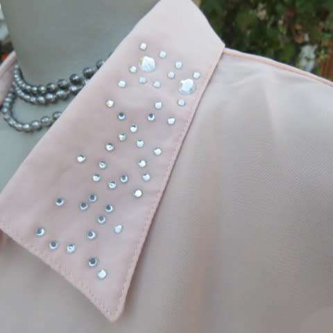 Stunning long sheer polyester peach colour top. Button down with embellished shirt collar.Size 44/20