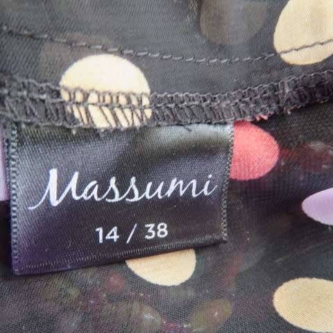Cool black summer blouson slip over top with polkadots in size 38/14 by MASSUMI.Drawstring neckline