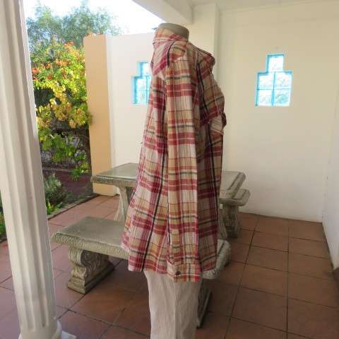 Ladies shirt in red,cream and black check.Size 42/18 by MILADY'S. In bubble cotton. As new.