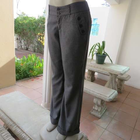Sexy chic low rise pants in grey/black mottled polyester fabric.Size 36/12 by MASSUMI.Bootlegged.
