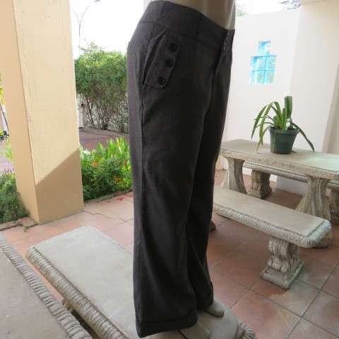 Sexy chic low rise pants in grey/black mottled polyester fabric.Size 36/12 by MASSUMI.Bootlegged.