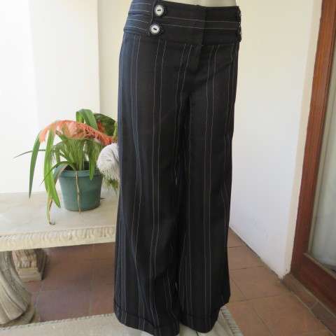 Elegant black pants with thin white vertical stripes by OASIS in size 36/12. Large size. As new