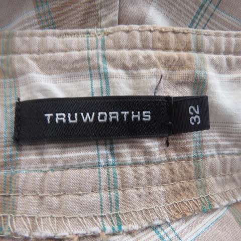 Chic bootlegged pants in neutral check with jade stripes. Size 33/9 from TRUWORTHS. New condition.