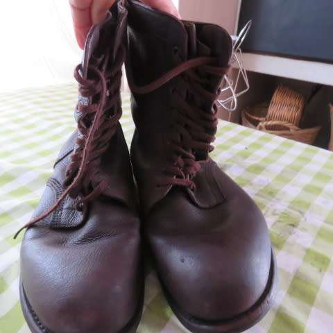 Pair of SADF genuine leather brown army boots in size 10.5. Issued 2010. By DWS. Army size 285.