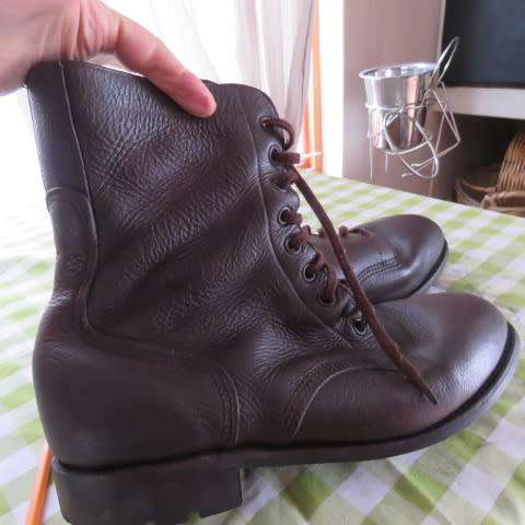 Pair of SADF genuine leather brown army boots in size 10.5. Issued 2010. By DWS. Army size 285.