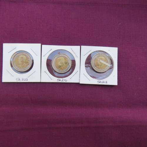 Mandela R5 coins 90 year celebration  2008.  Coins not used. Three at R50 each