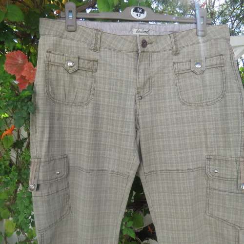 Tomboy look pants by 'Instinct' size 40/16. In beige and brown check stretch cotton. New condition.