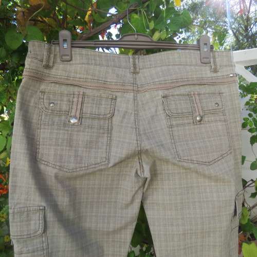 Tomboy look pants by 'Instinct' size 40/16. In beige and brown check stretch cotton. New condition.