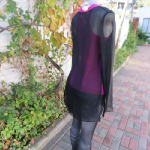 Fabulous sheer black long sleeve top. Slitted sides. Round neckline size 34/10. New condition.