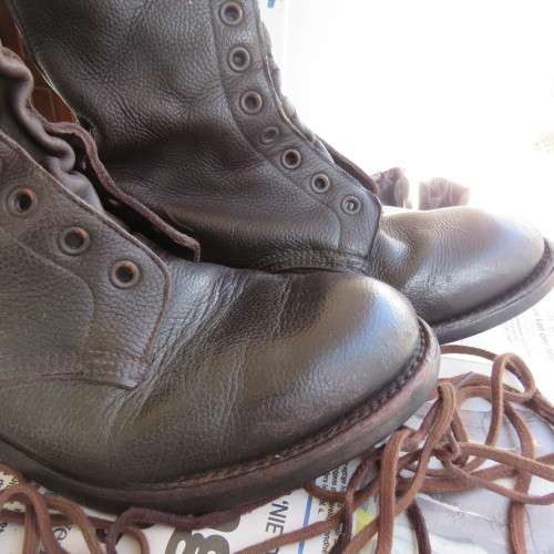 Pair of SADF brown genuine leather boots in size 10. By BAGSHAW. Issued 1993. Army size 285W.Drifoot