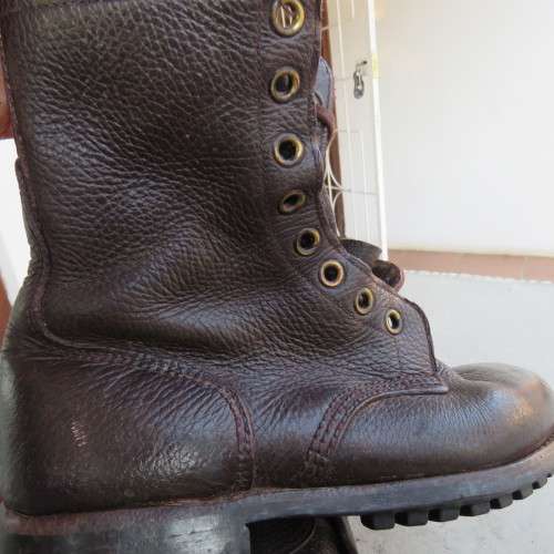 Pair of SADF size 9 brown genuine leather army boots by MGS issued 2005. Army size 277W
