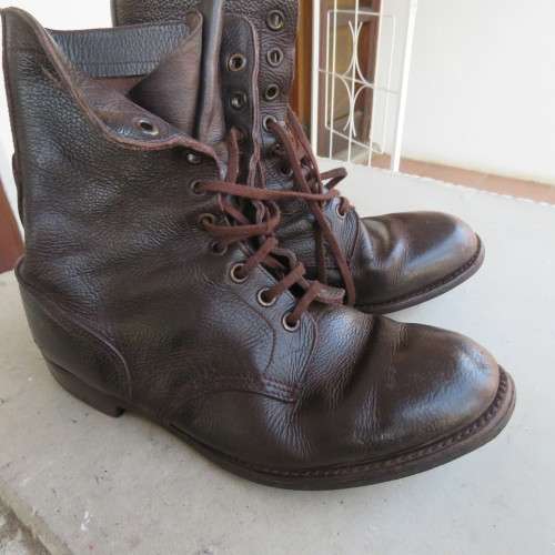 Pair of SADF size 9 brown genuine leather army boots by MGS issued 2005. Army size 277W