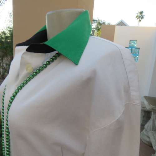 As new long sleeve soft 100% cotton shirt with green and black shirt collar and cuffs. Size 38/14