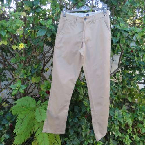 As new men's sand colour size 30 pants with straight narrow legs. By OAKRIDGE. 100% cotton