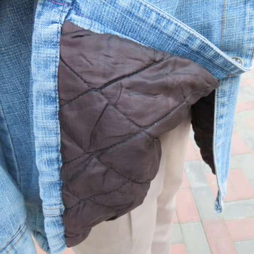 Stunning blue padded denim jacket in size 36/12 by RAOGUE.4 pockets on front. Button down.Good cond