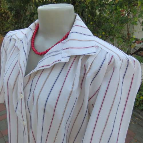 Casual short sleeve owner made shirt in white with red + blue stripes size 42/18. New condition.