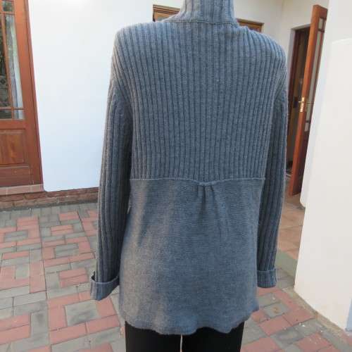 Bulky grey knitted button down cardigan with high collar size XL.Best fit size 42/18. Good condition