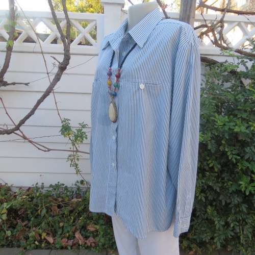 Casual long sleeve shirt in white and dark green vertical stripes by WOOLWORTHS in size 46/22.As new