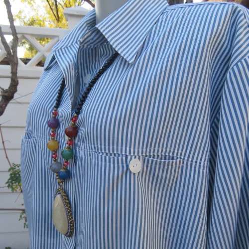 Casual long sleeve shirt in white and dark green vertical stripes by WOOLWORTHS in size 46/22.As new