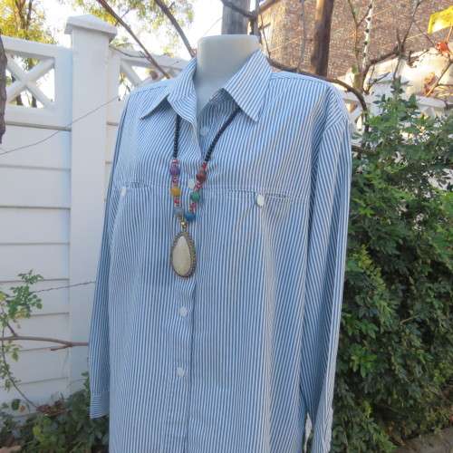 Casual long sleeve shirt in white and dark green vertical stripes by WOOLWORTHS in size 46/22.As new