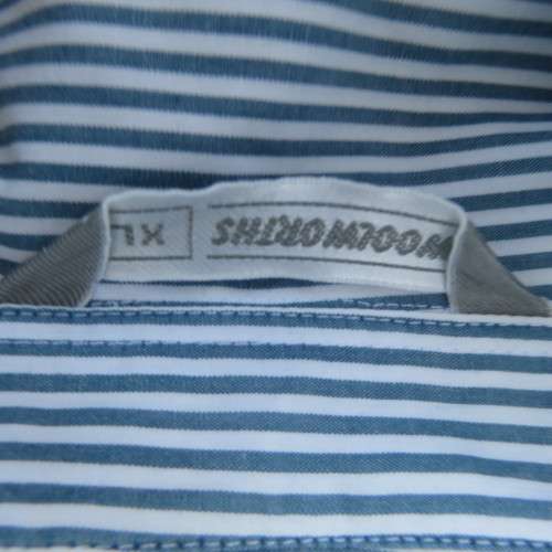 Casual long sleeve shirt in white and dark green vertical stripes by WOOLWORTHS in size 46/22.As new