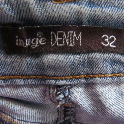 Blue denim boot cut jeans for size 32/8 by IMAGE. Pockets back+front. In polycotton. Good condition.
