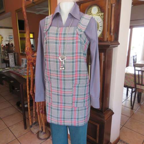 Tartan check tunic style pinafore top in grey, green and red size 34/10..As new.