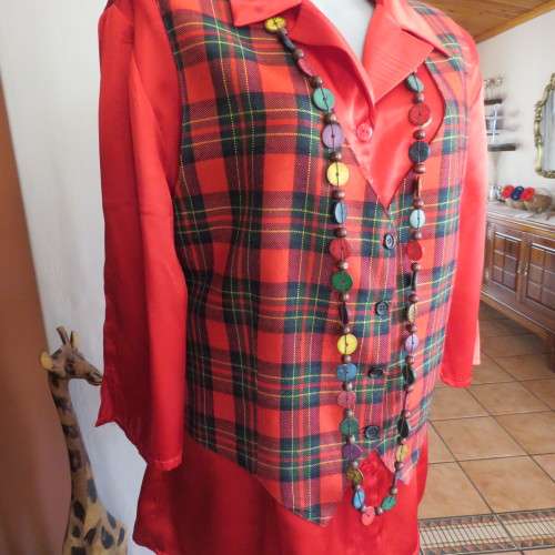 Fully lined tartan check waistcoat in red, green and yellow size 38/14. V neckline. As new.