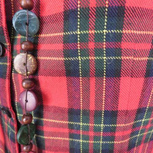 Fully lined tartan check waistcoat in red, green and yellow size 38/14. V neckline. As new.